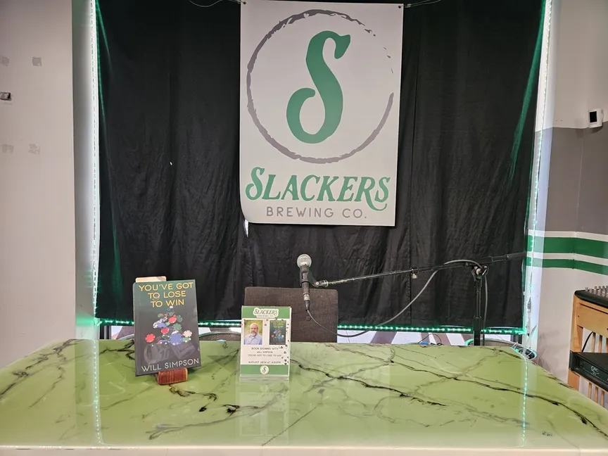 The book signing table at Slackers Brewing Co.